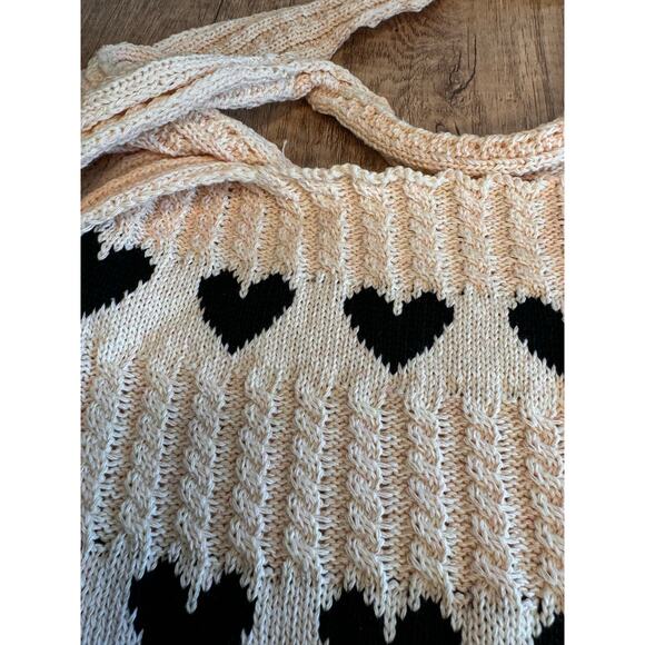 Knit Purse Black Heart Bag NEW FAST SHIP Travel Bag Boho Style Shoulder Bag - Picture 3 of 5